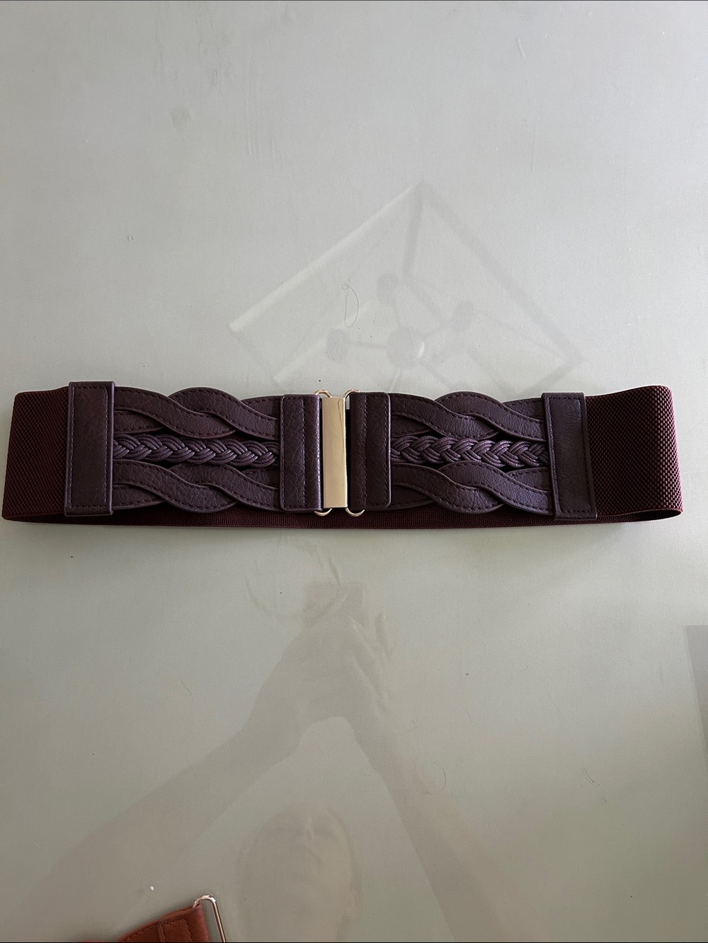 New York & Company Braided Elastic Waist Belt with Gold Center Clasp